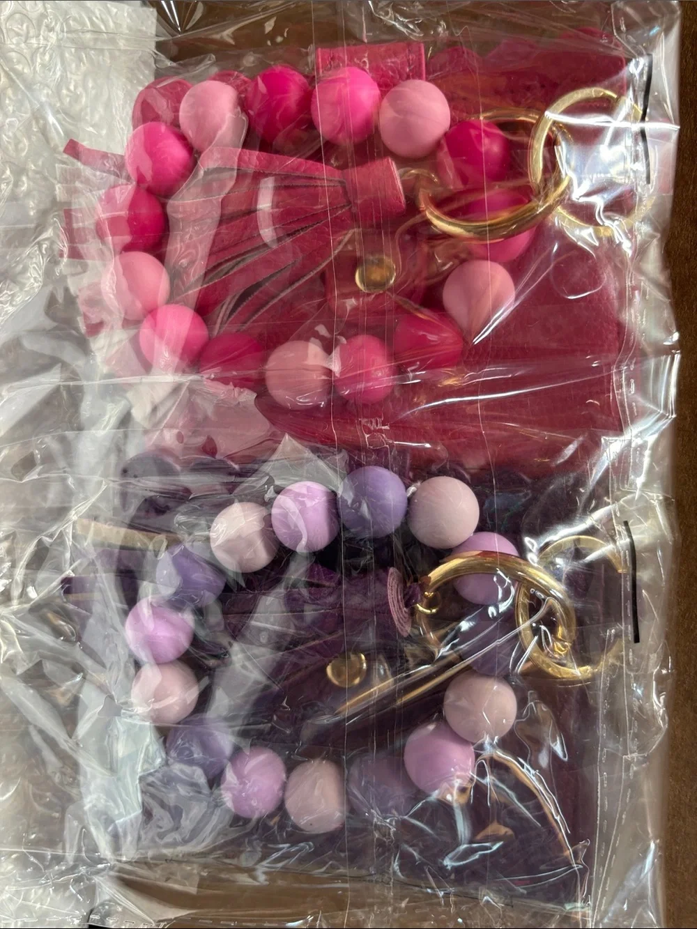 Pink and Purple Beaded Wristlet Keychain